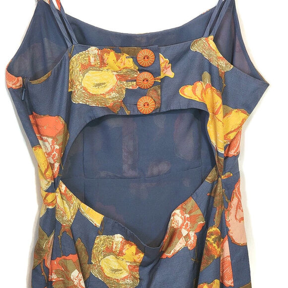 Anthropologie Maeve Floral Mini Dress Silk Blend Peony Print Blue Party Summer 4 - Picture 9 of 16